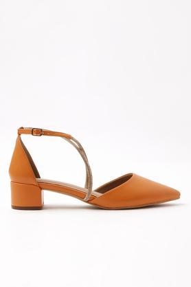 pu slipon women's casual block heels - orange