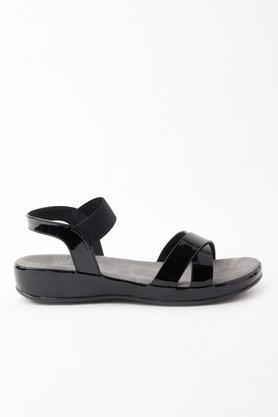 pu slipon women's casual sandals - black