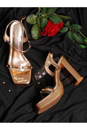 pu slipon women's casual wear heels - copper