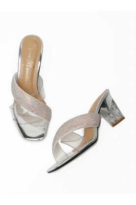 pu slipon women's casual wear heels - silver