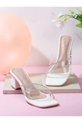 pu slipon women's casual wear heels - white