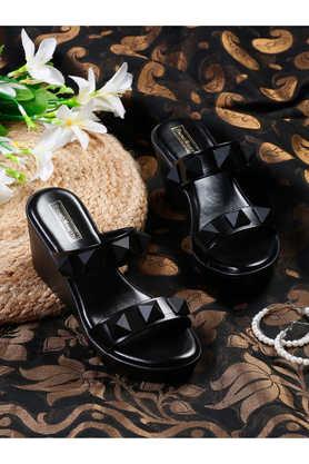 pu slipon women's casual wear sandals - black
