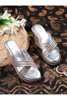pu slipon women's casual wear sandals - silver