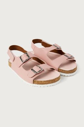 pu velcro open toe girls sandals - pink