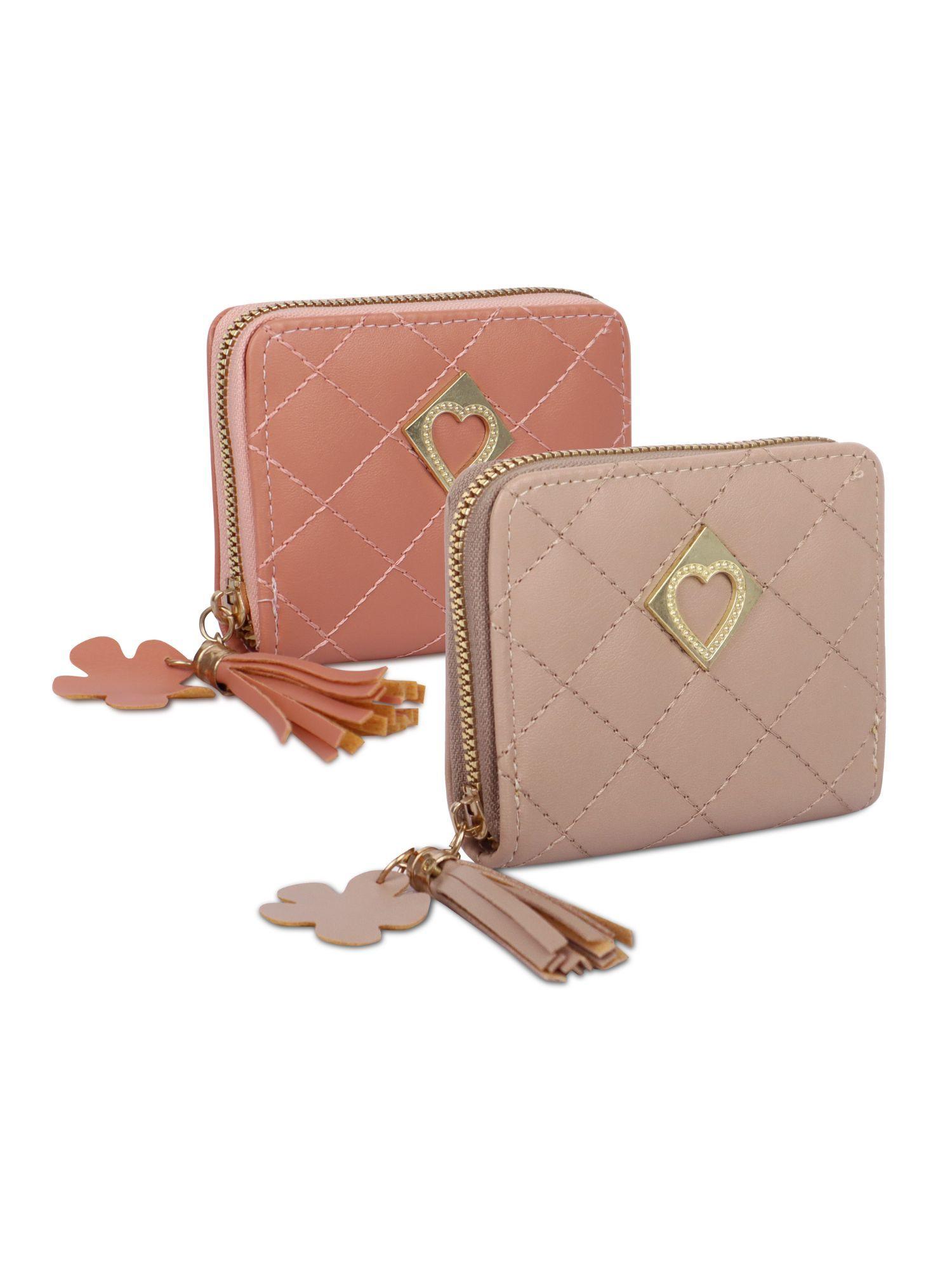 pu women pink & beige mini wallet - pack of 2