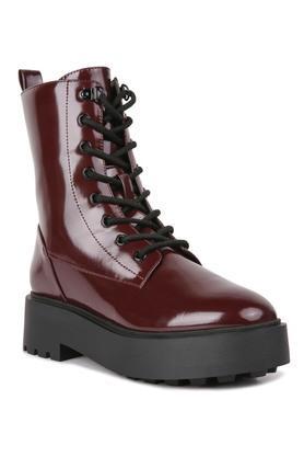 pu zipper women's boots - burgundy