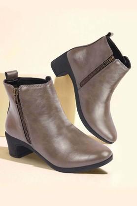 pu zipper women's casual boots - grey