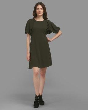 puff-sleeve a-line dress