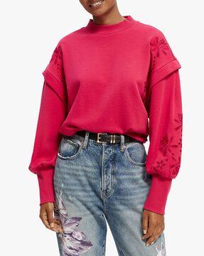 puff sleeve embroidery sweatshirt