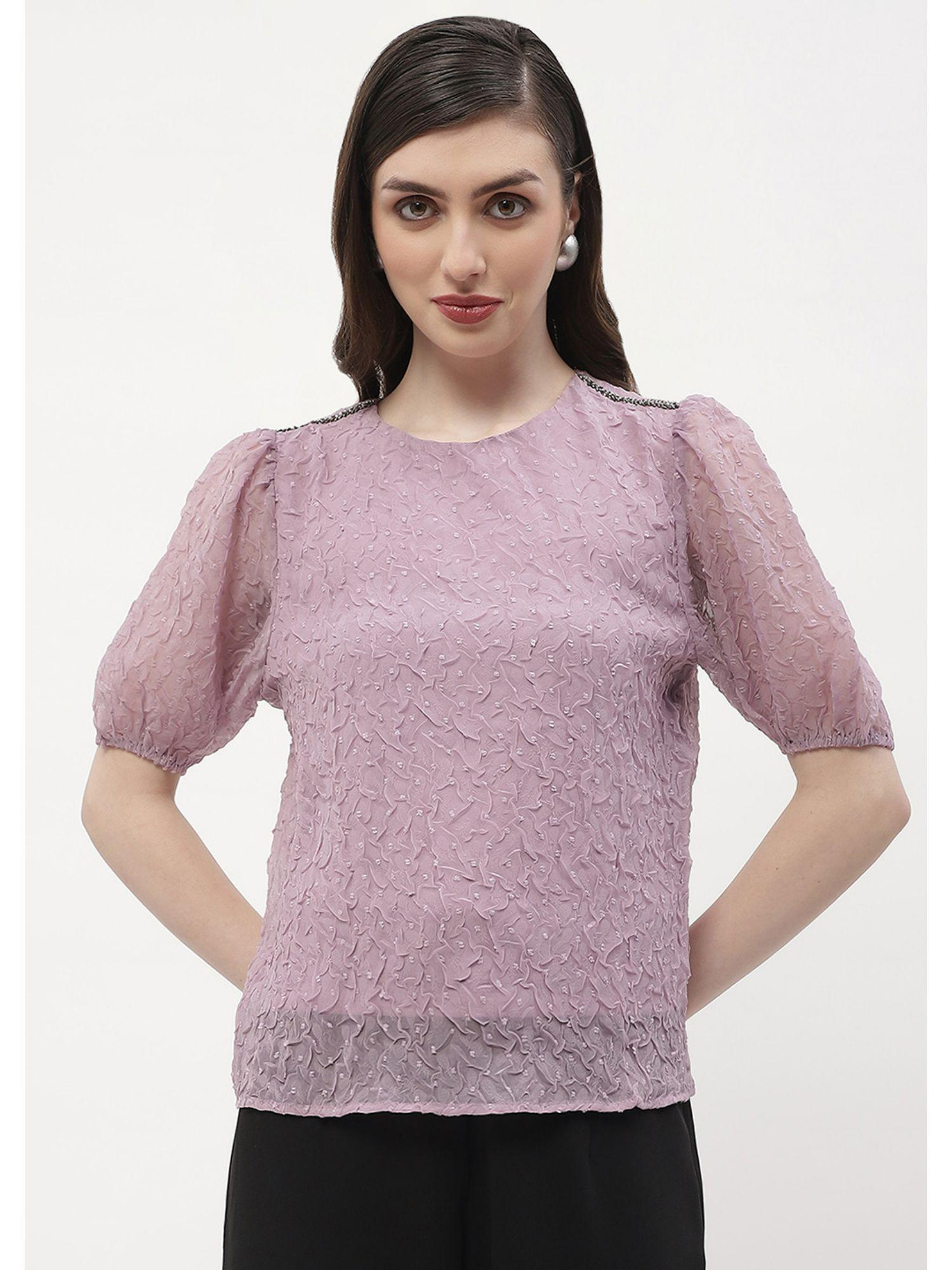 puff sleeve lavender crinkled fabric top