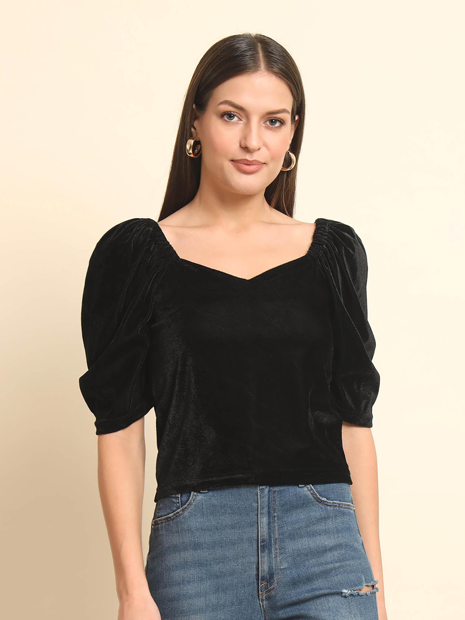 puff sleeve velvet top