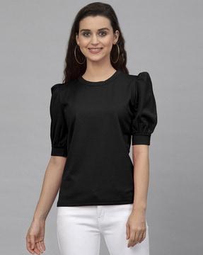 puff sleeves round-neck top