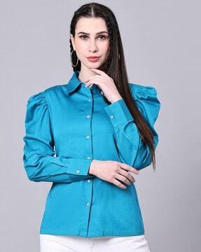 puff sleeves shirt with spread collar