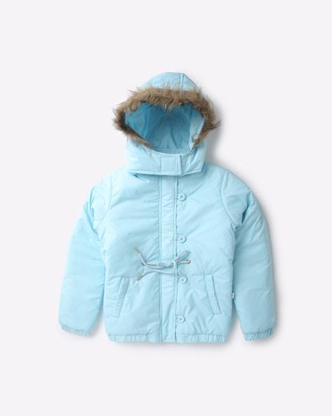 puffer hooded jacket with fur accent