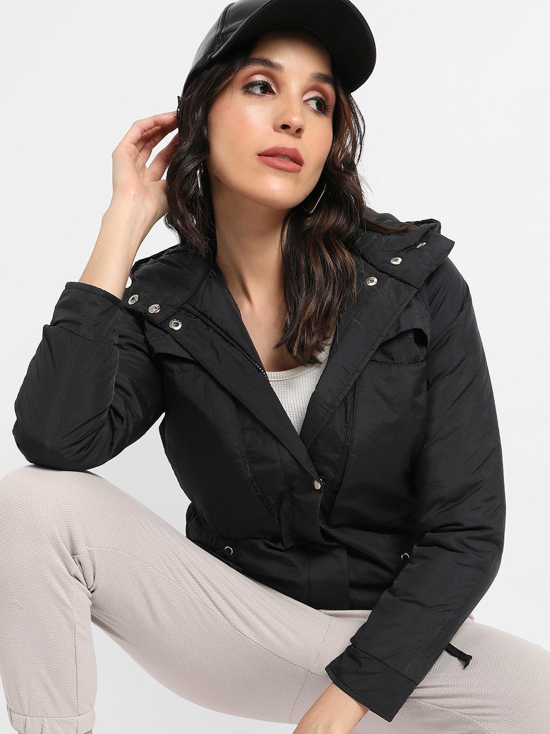puffer jacket with tie-up waist