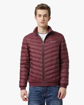 puffer down jacket with diagonal quilting