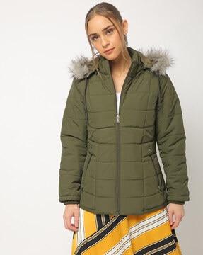 puffer hooded jacket with faux fur