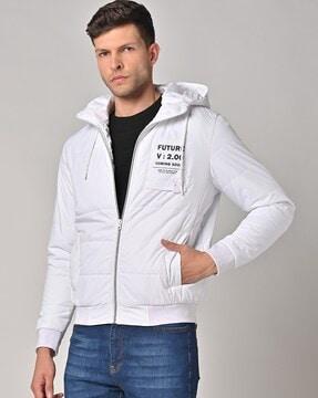 puffer hooded jacket with insert pockets