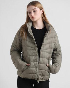 puffer jacket with hoodie & front zip closure