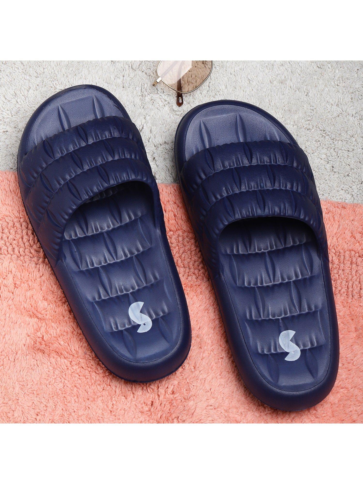 puffer navy solid men sliders