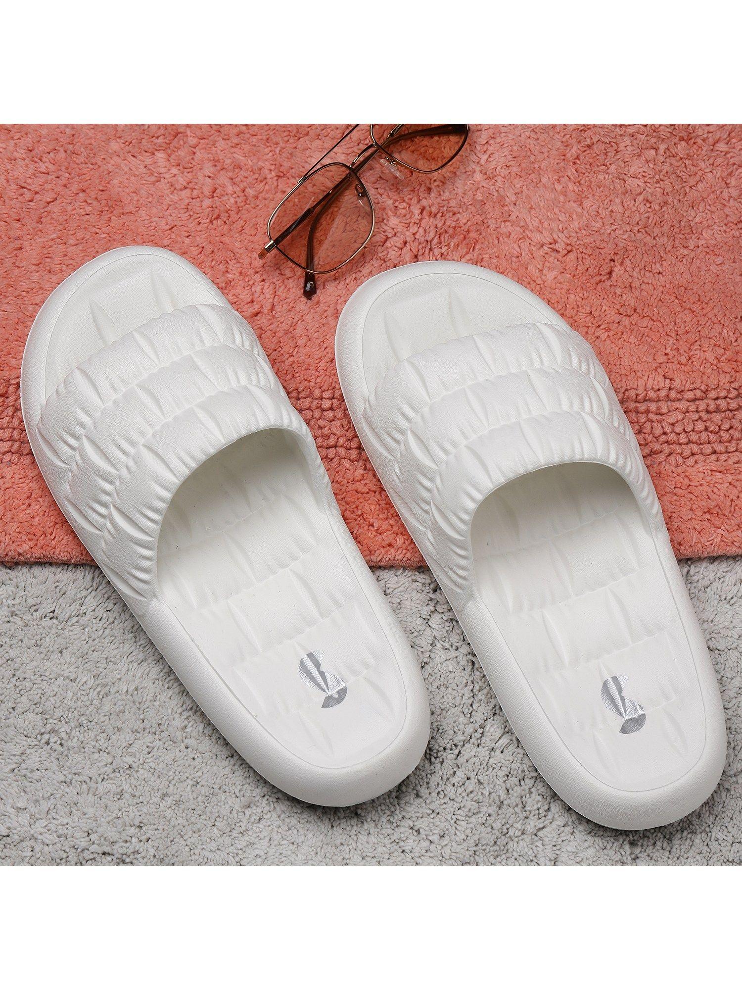 puffer white solid men sliders