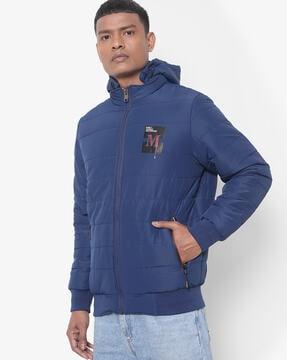 puffer zip-front hooded bomber jacket