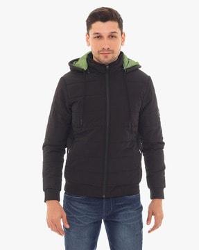puffer zip-front jacket with detachable hood