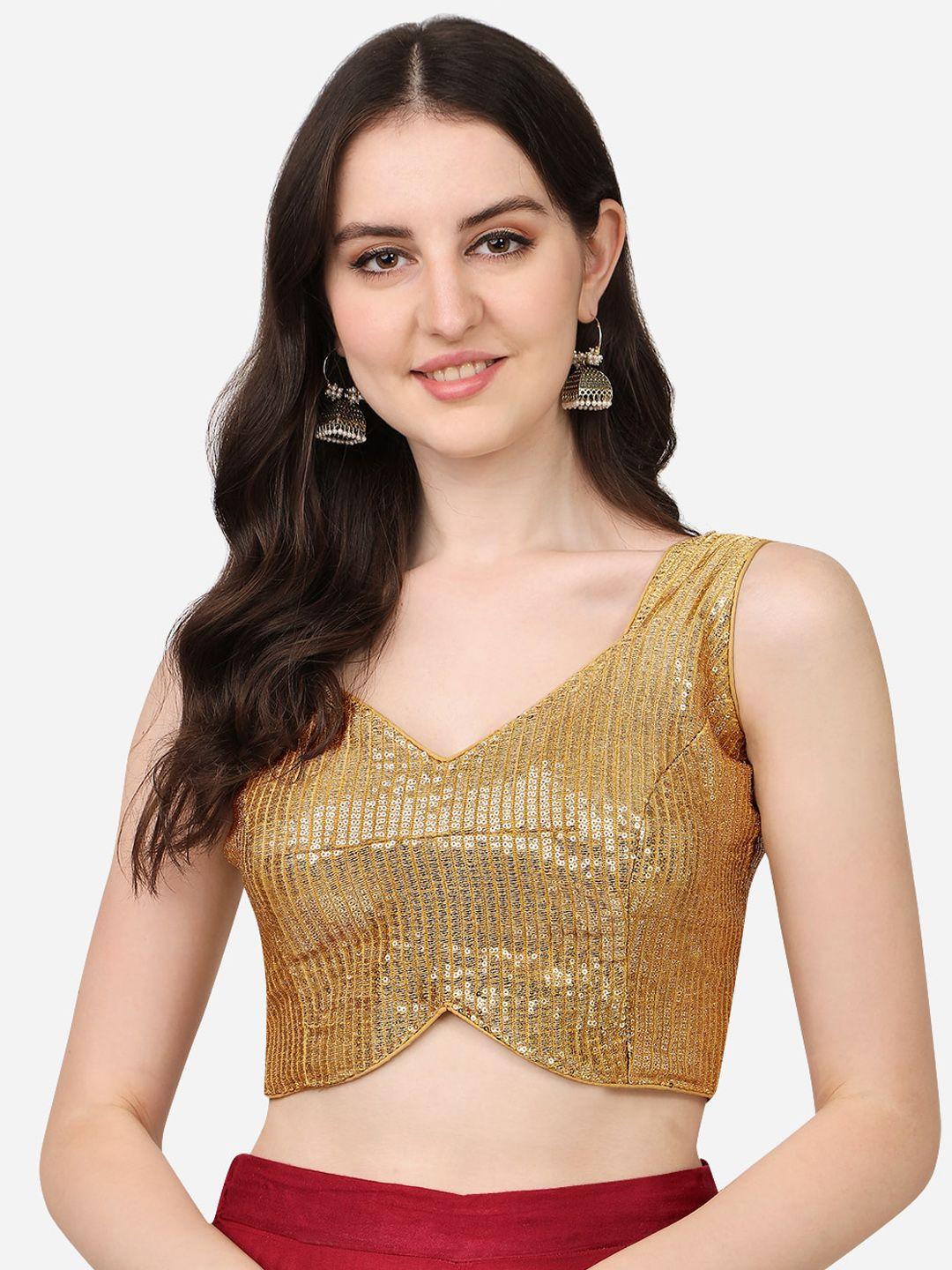 pujia mills golden embellished saree blouse