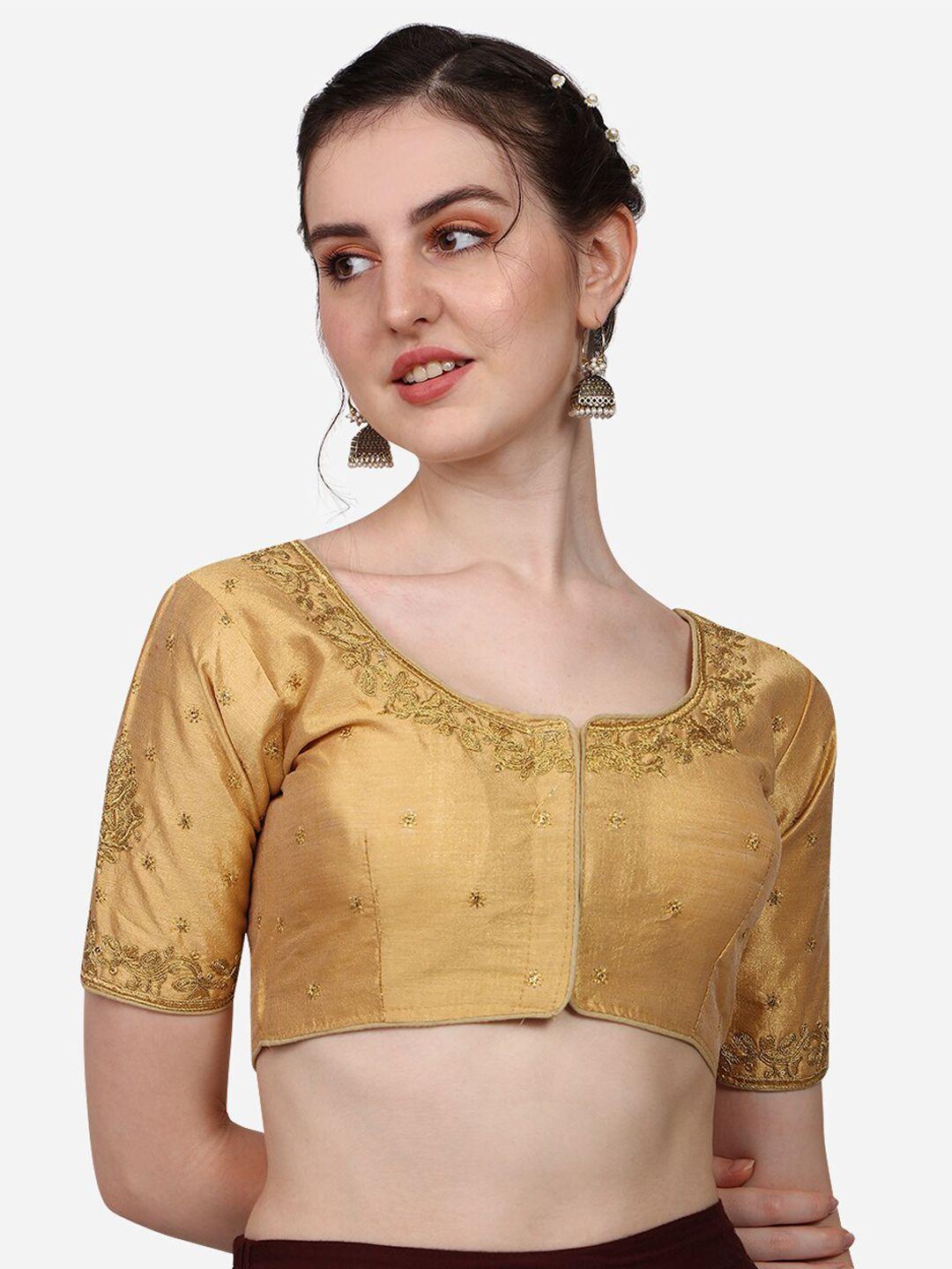 pujia mills golden toned embroidered saree blouse