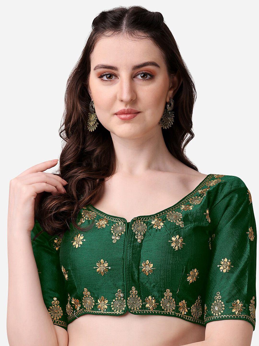 pujia mills green embroidered saree blouse