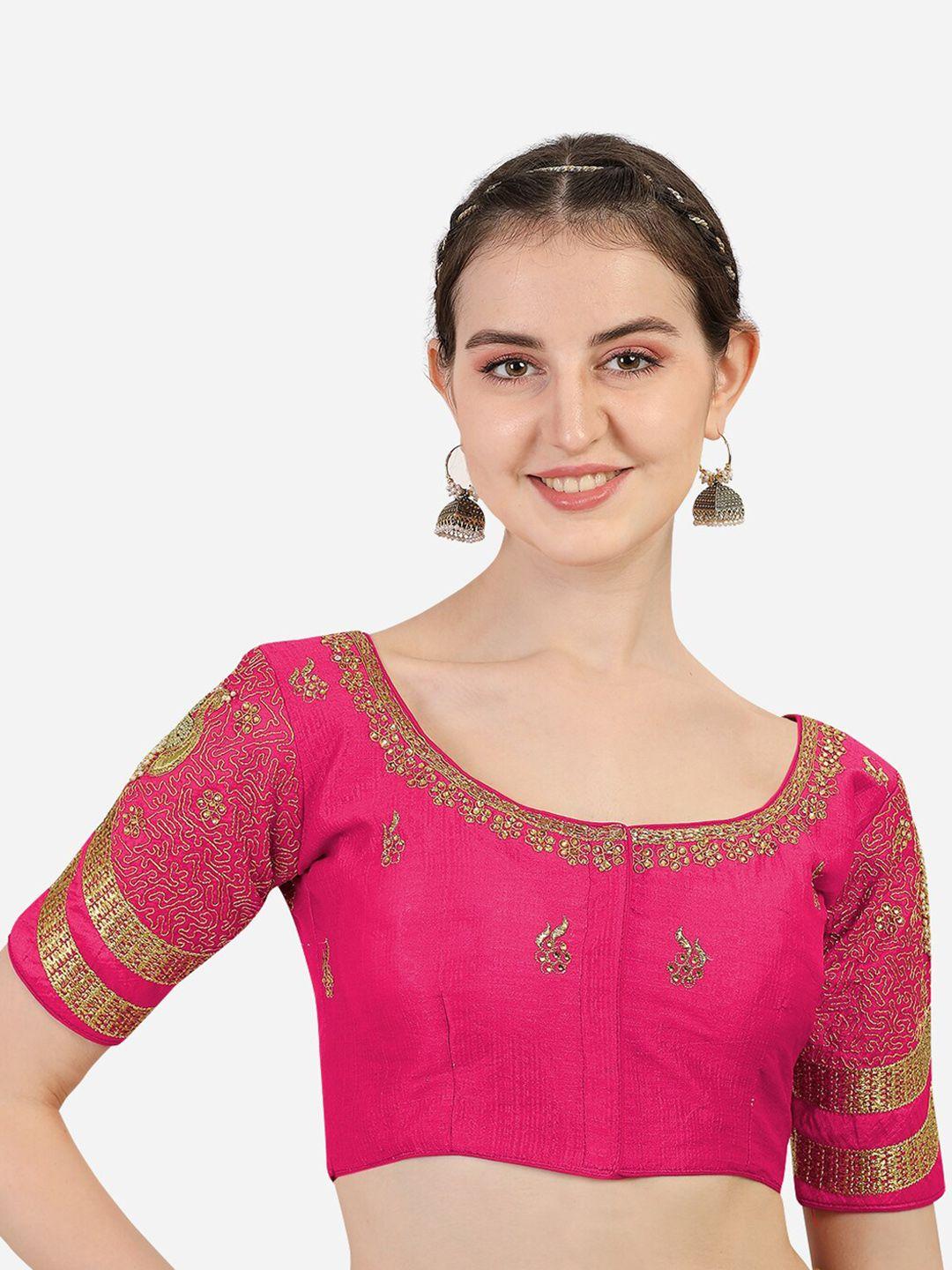 pujia mills pink embroidered silk saree blouse