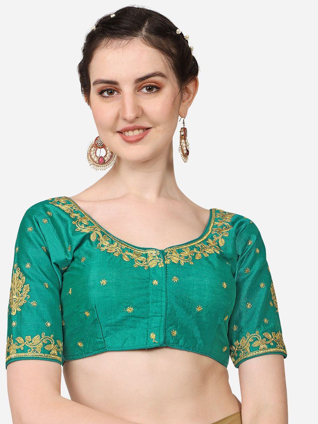 pujia mills tea-coloured embroidered padded saree blouse