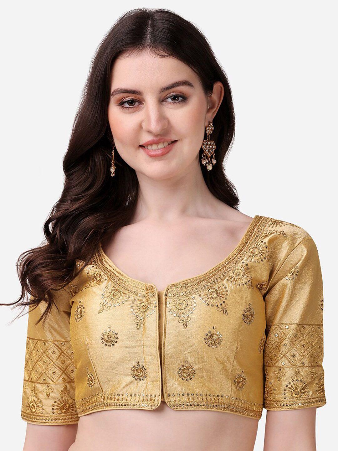 pujia mills women gold-colored embroidered saree blouse