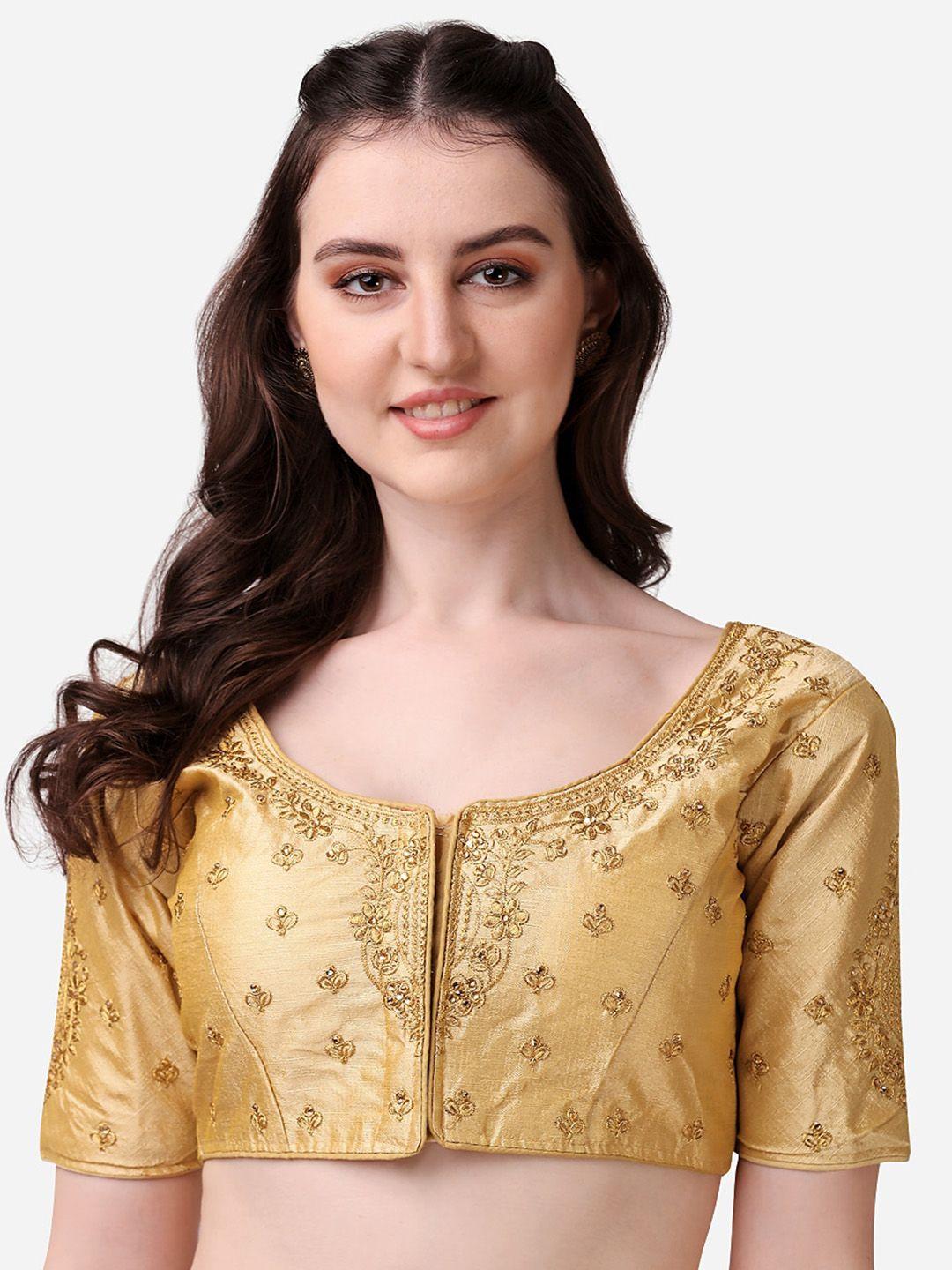pujia mills women golden embroidered saree blouse