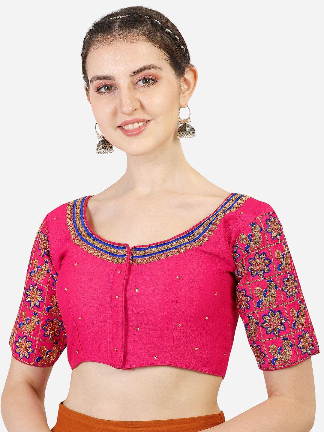 pujia mills  pink embroidered saree blouse