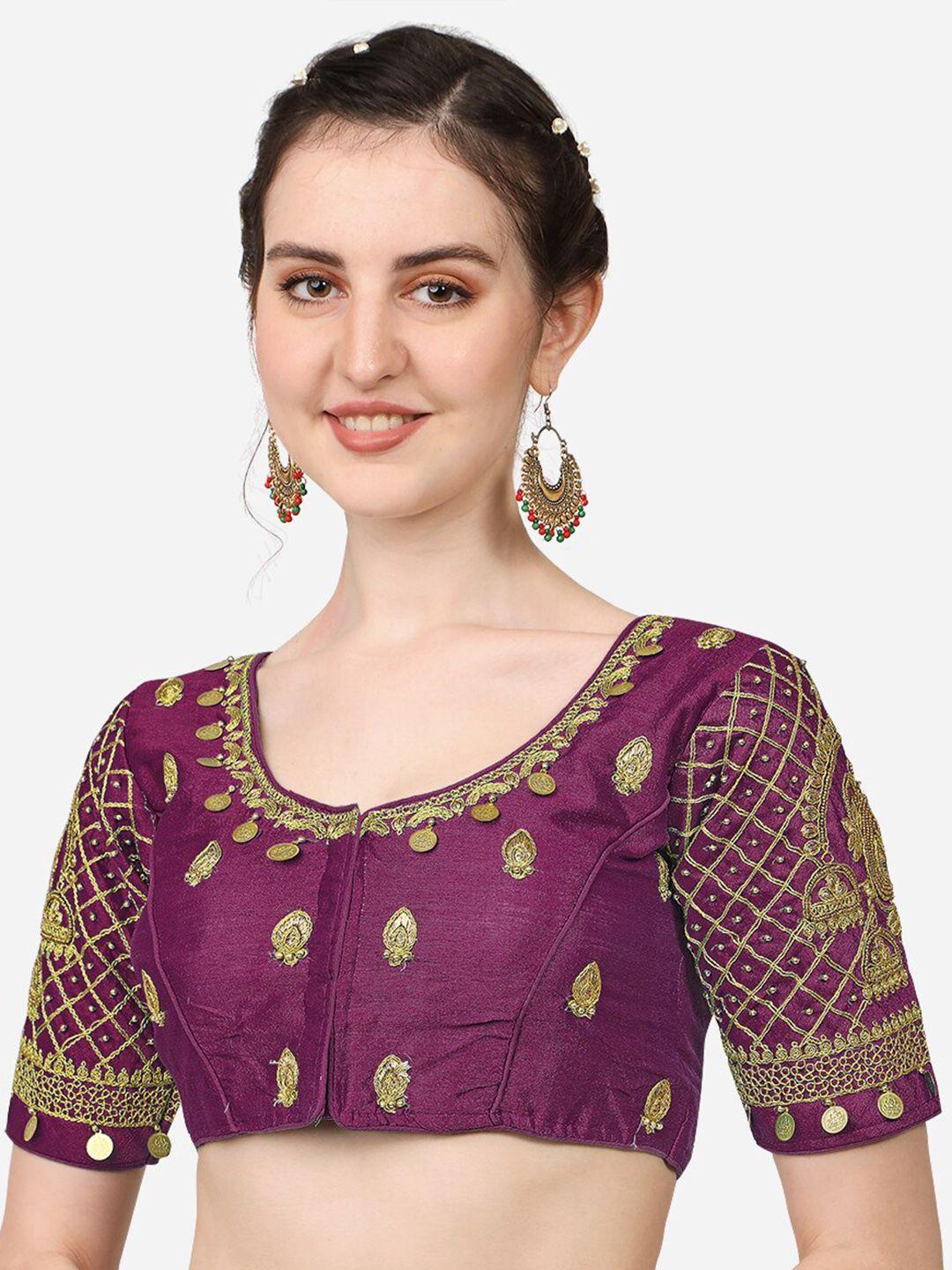 pujia mills  violet embroidered saree blouse