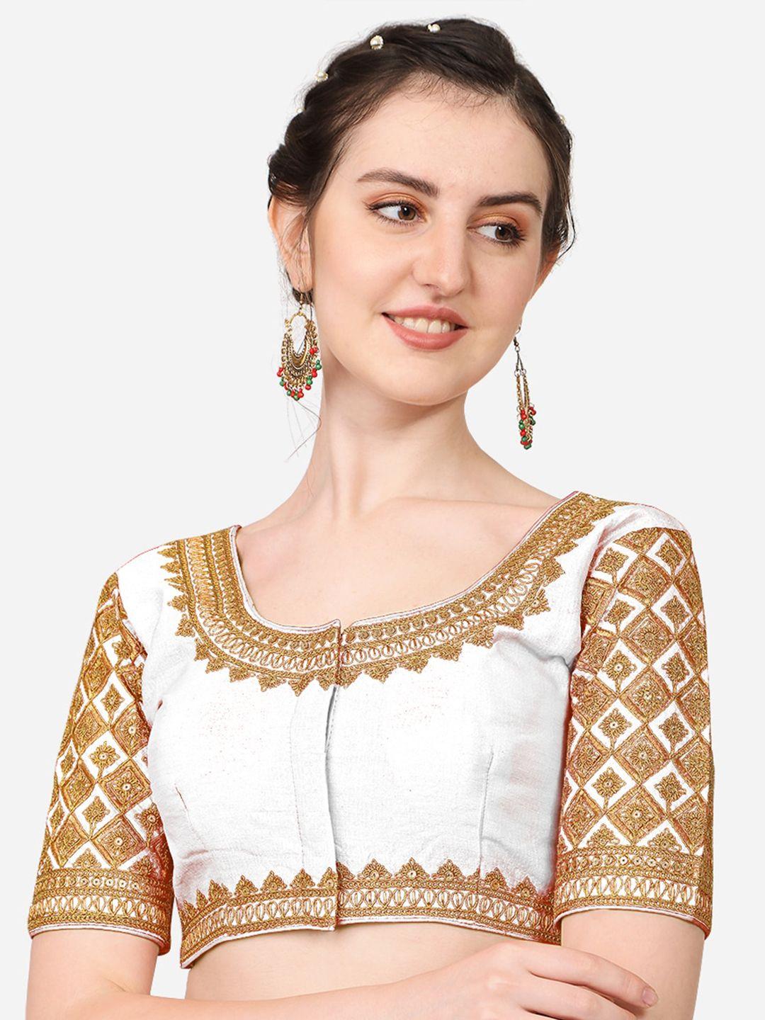 pujia mills  white embroidered  saree blouse