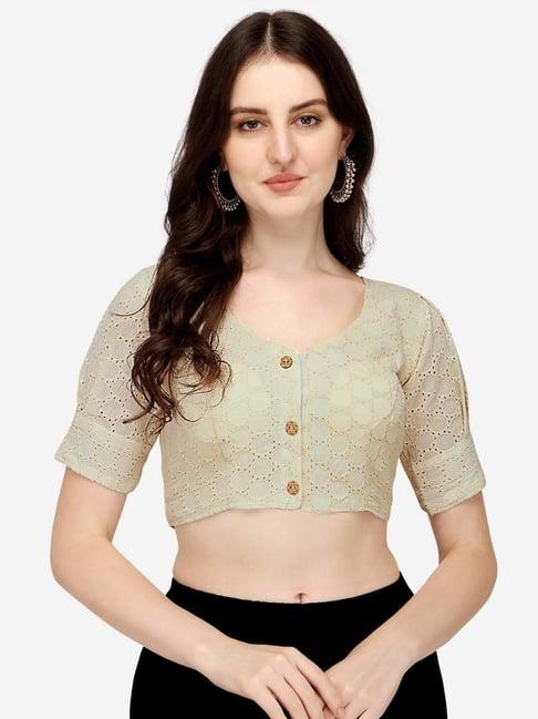 pujia mills beige cotton woven pattern readymade blouse