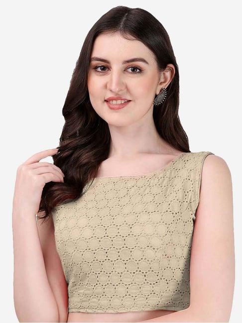 pujia mills beige embroidered readymade blouse
