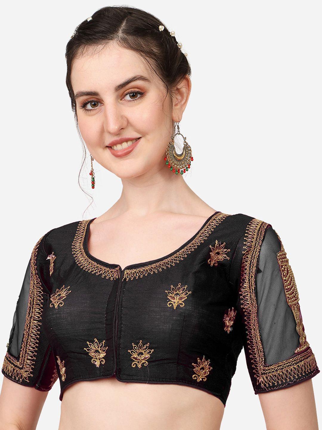 pujia mills black embellished silk saree blouse