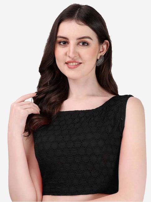 pujia mills black embroidered readymade blouse