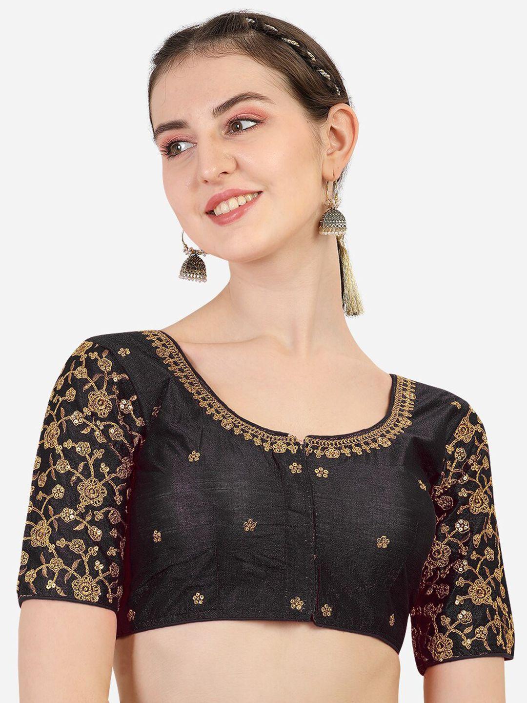 pujia mills black embroidered saree blouse
