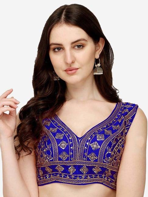 pujia mills blue embellished readymade blouse