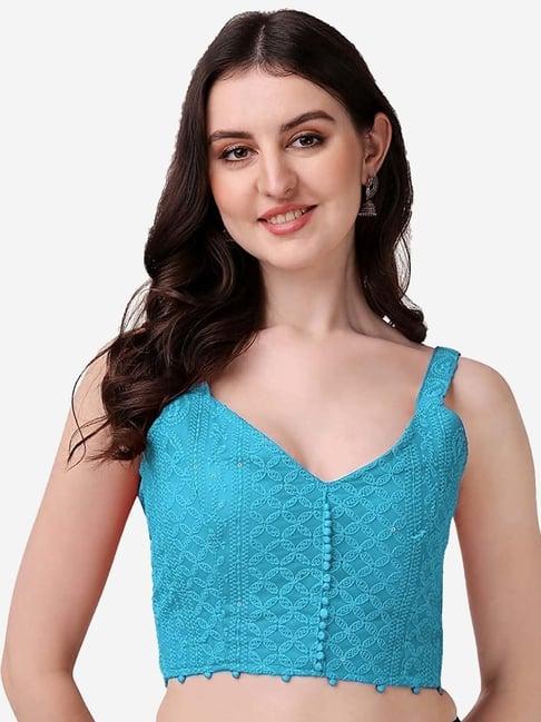 pujia mills blue embroidered readymade blouse