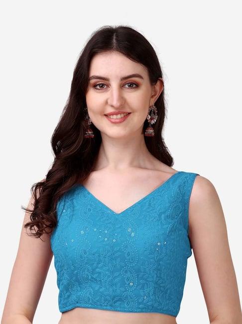 pujia mills blue embroidered readymade blouse