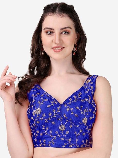 pujia mills blue embroidered readymade blouse