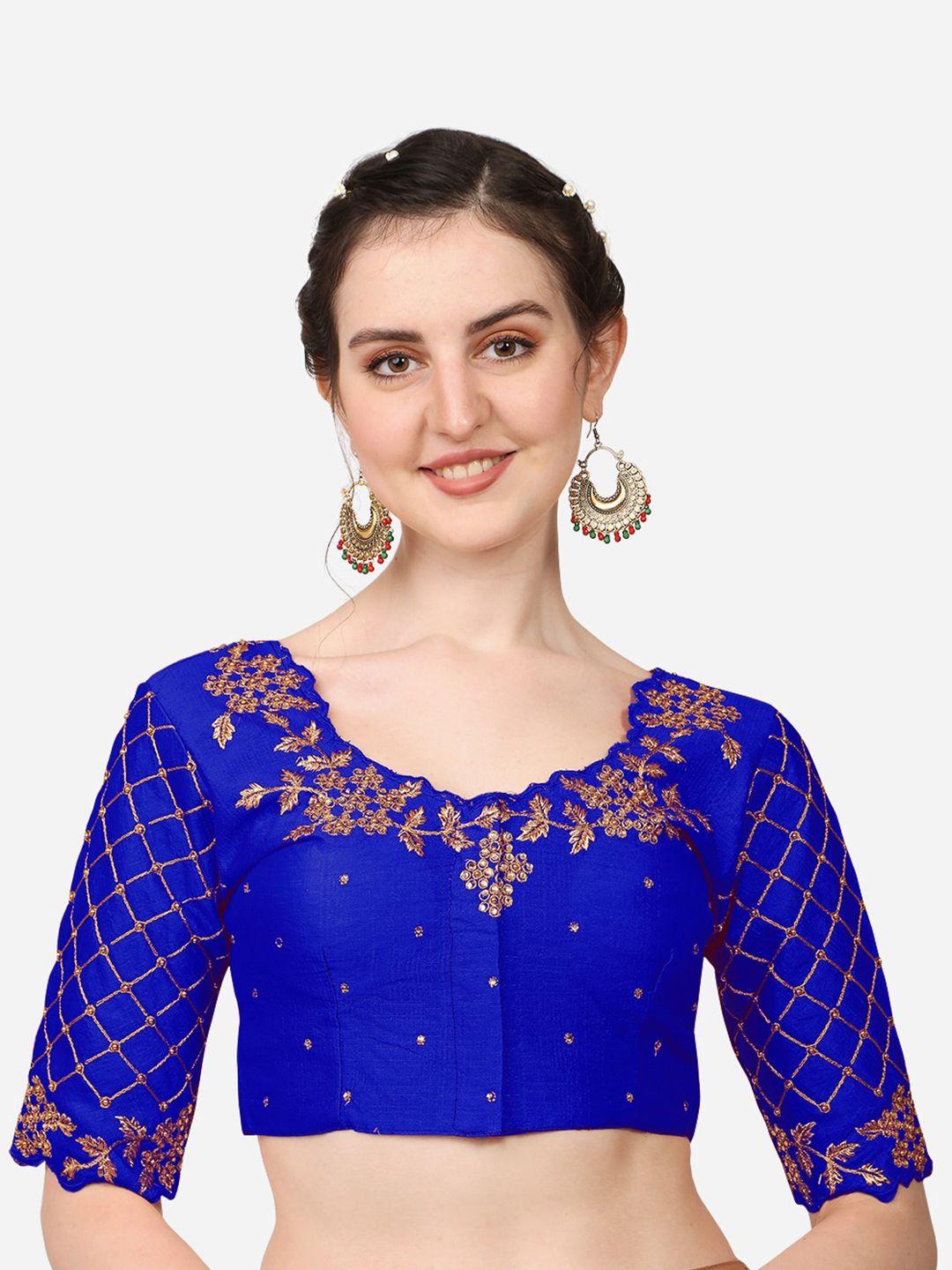 pujia mills blue embroidered silk saree blouse