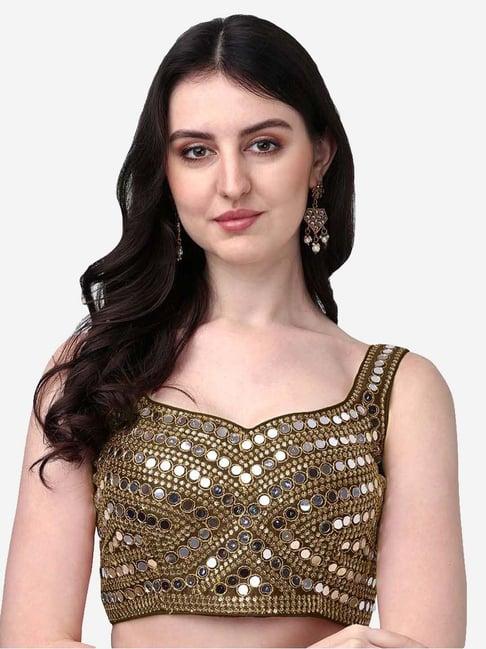 pujia mills brown embellished readymade blouse