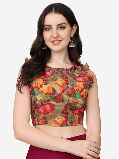 pujia mills brown printed readymade blouse