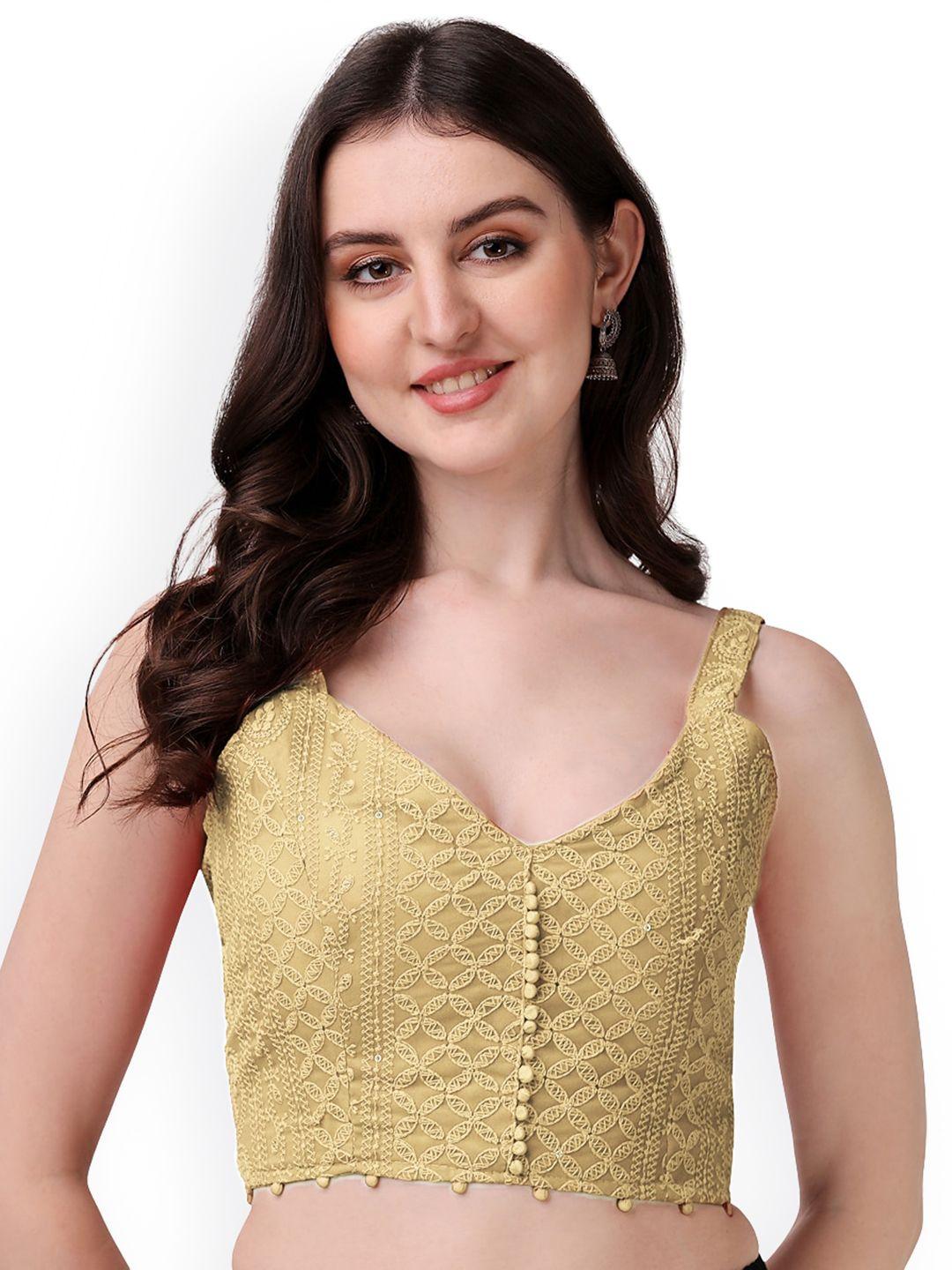 pujia mills embroidered sleeveless saree blouse